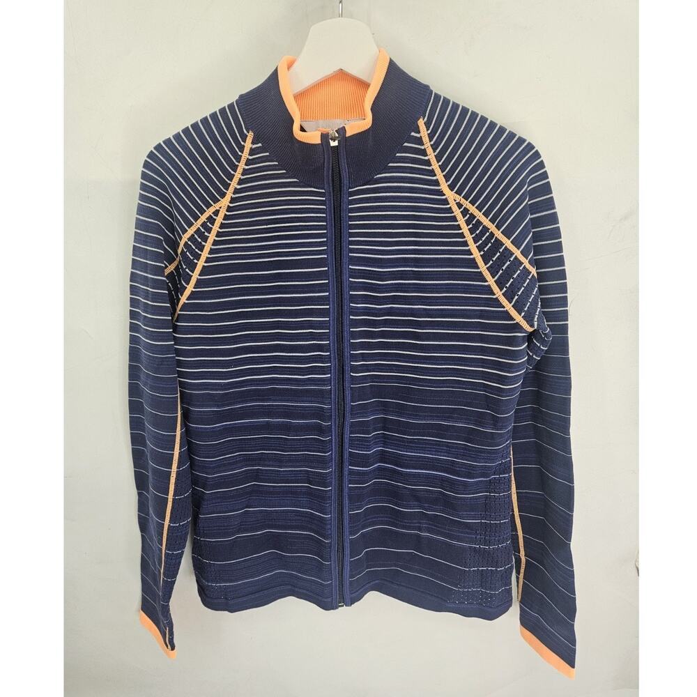 Annika Cutter & Buck Blue/Orange Frequency Long Sleeve Zip Golf Shirt Size M